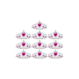 Prinsessen Tiara - Kroon - 10-pack - Traktatie - Verjaardag Kind - Verkleedkleren Meisje - Fuchsia